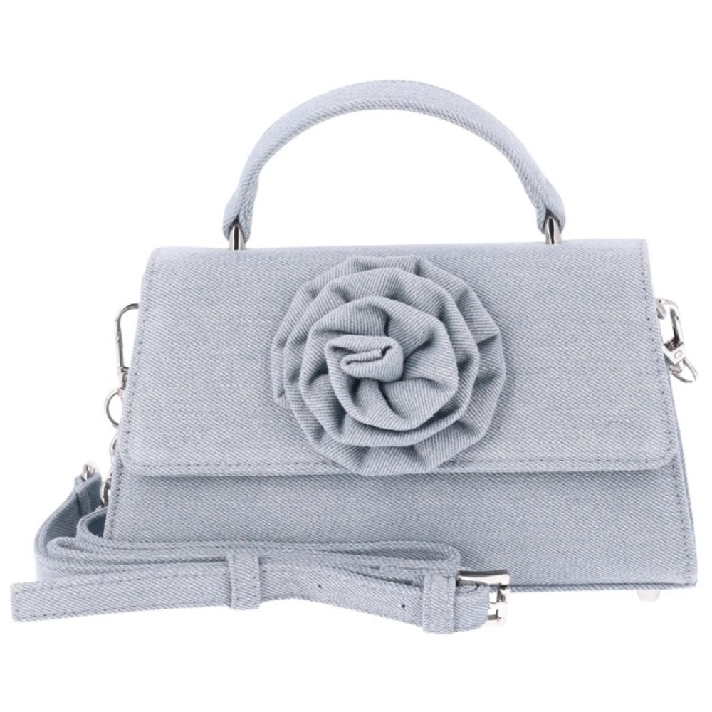Madden NYC Women's Rosette Top Handle Handbag, Denim Elegant Floral Accent